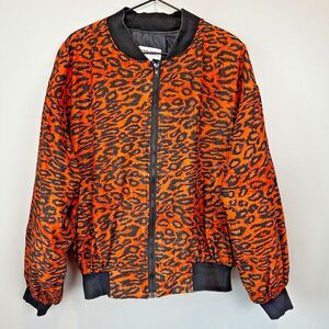 Vintage Carol Horn Workshop 100% Silk Animal Print Bomber Jacket Womens Large